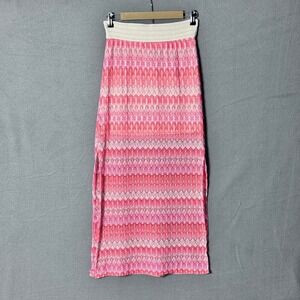 Joe B Skirt Medium Crochet Knit Pink Orange Chevron Maxi  Boho‎ Cottage Festival